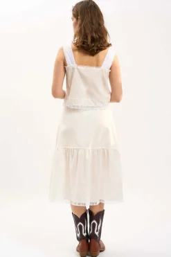 MaisonCléo Blouses|Jupes>LA BADOULE LOOK 2 – Jupe mi-longue en coton léger bordée de dentelle AZRA