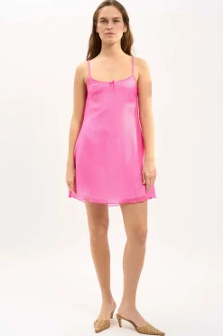 MaisonCléo Robes>LA BADOULE LOOK 27 – Robe babydoll LENA en soie rose pailletée