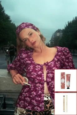 MaisonCléo Blouses>« Le Pack Basique » : MAISONCLÉO X YOLAINE PARIS : Blouse Agnès + rouge à lèvres Praliné + pinceau + accessoire cheveux