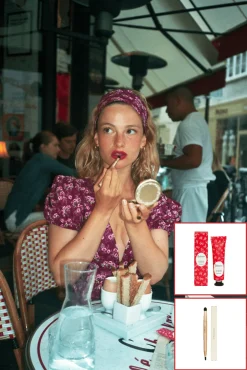 MaisonCléo Blouses>« Le Pack Sexy » : MAISONCLÉO X YOLAINE PARIS : Blouse Sonia + rouge à lèvres Garance + pinceau + accessoire cheveux