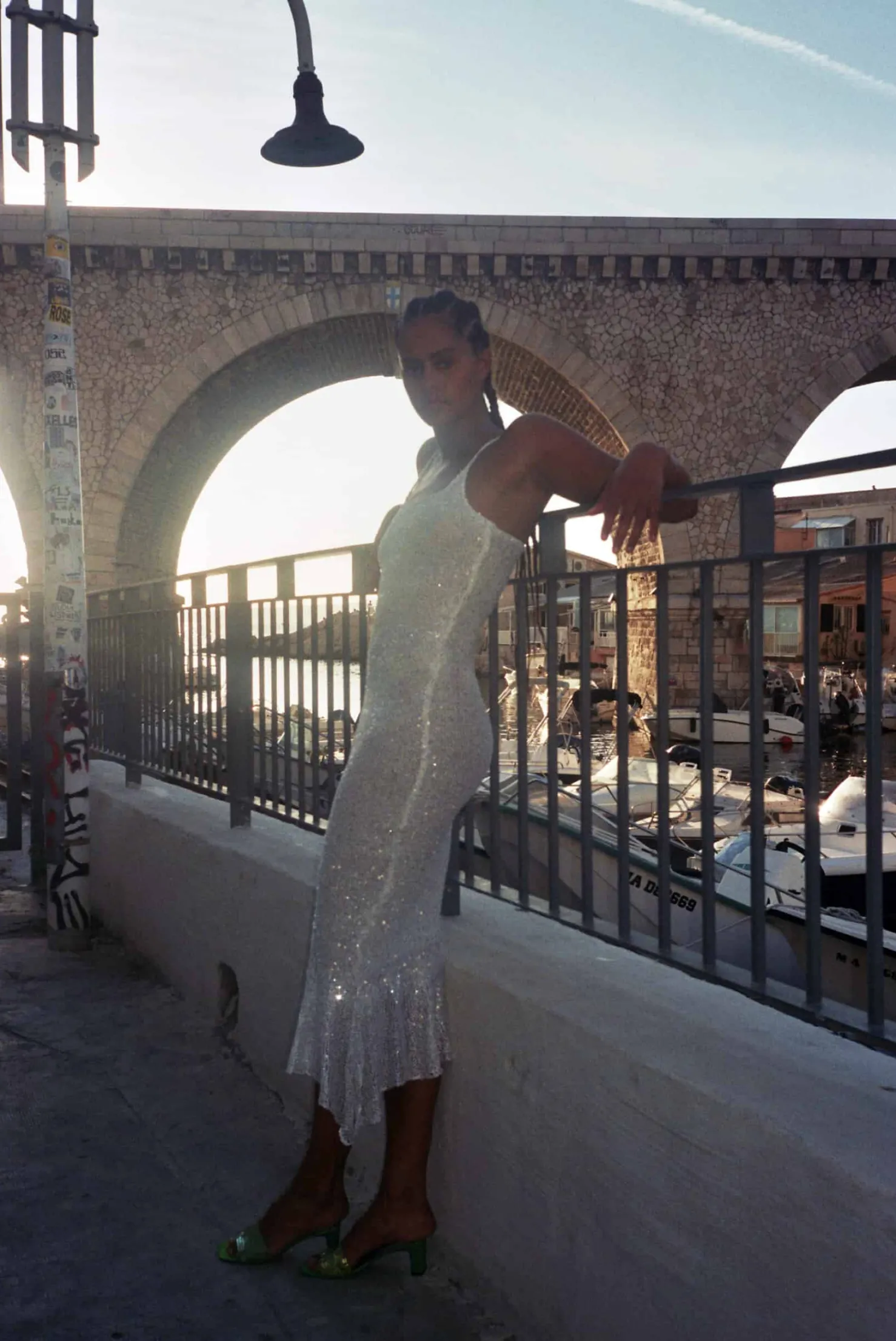 MaisonCléo Robes|Mailles>Longue robe sirène tricotée à sequins blanche neige