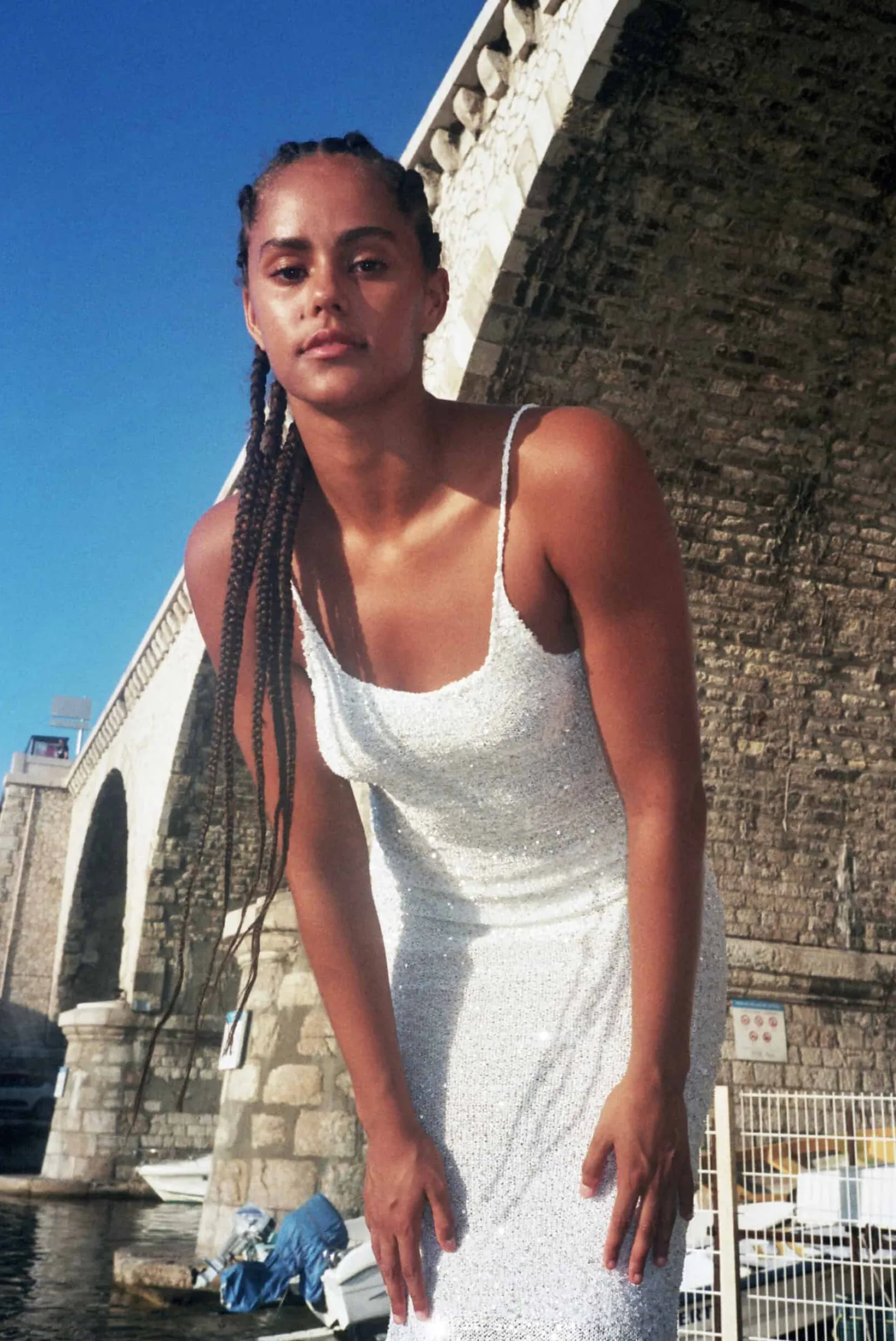 MaisonCléo Robes|Mailles>Longue robe sirène tricotée à sequins blanche neige