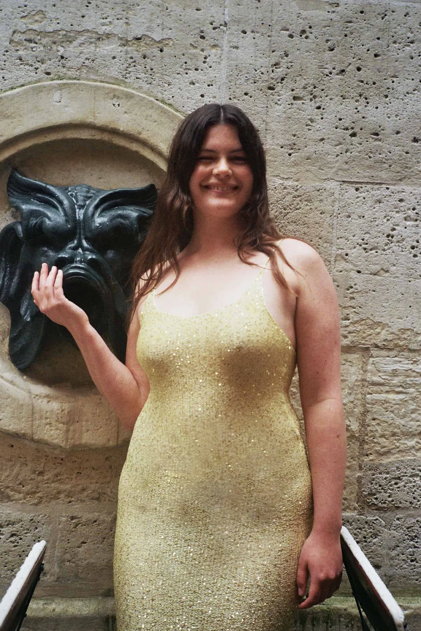 MaisonCléo Robes|Mailles>Longue robe sirène tricotée à sequins dorés