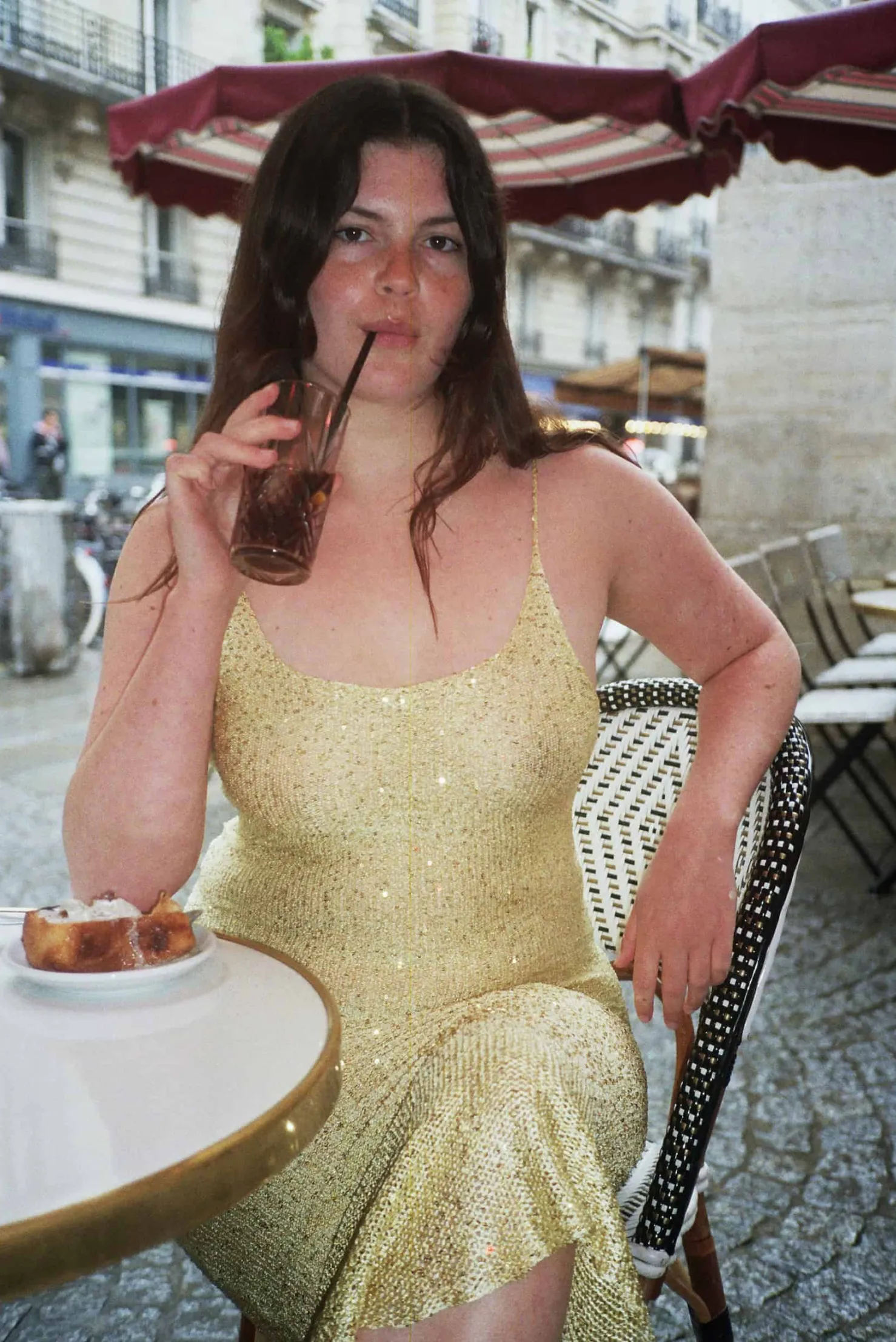 MaisonCléo Robes|Mailles>Longue robe sirène tricotée à sequins dorés