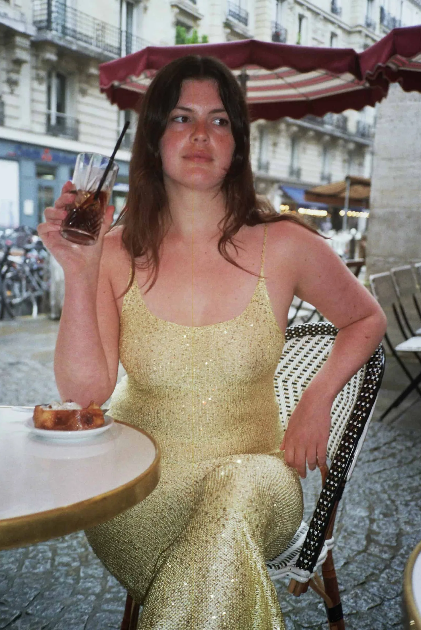 MaisonCléo Robes|Mailles>Longue robe sirène tricotée à sequins dorés