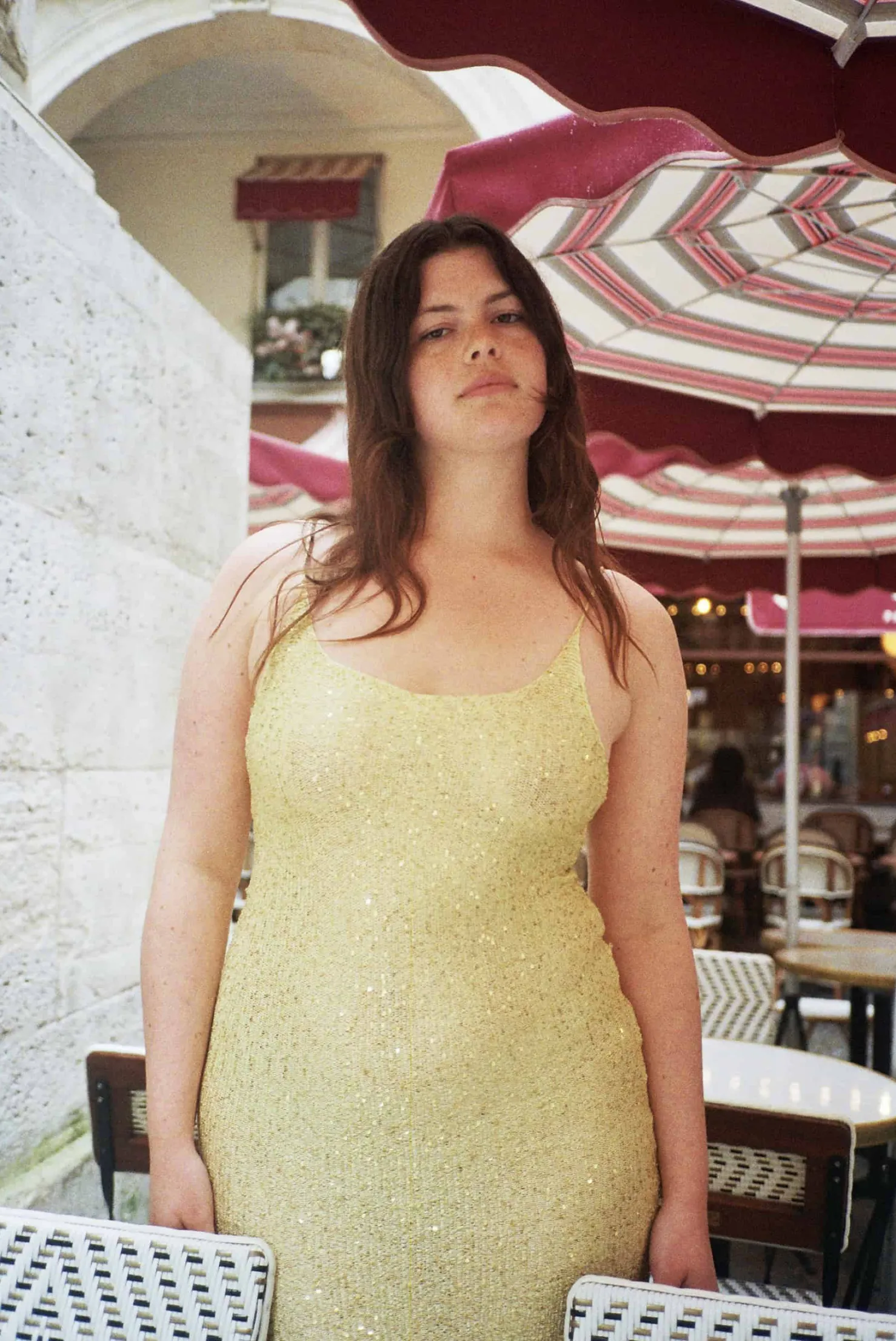 MaisonCléo Robes|Mailles>Longue robe sirène tricotée à sequins dorés