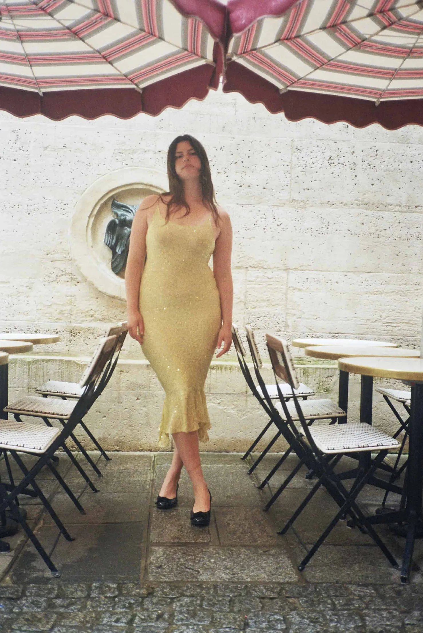 MaisonCléo Robes|Mailles>Longue robe sirène tricotée à sequins dorés