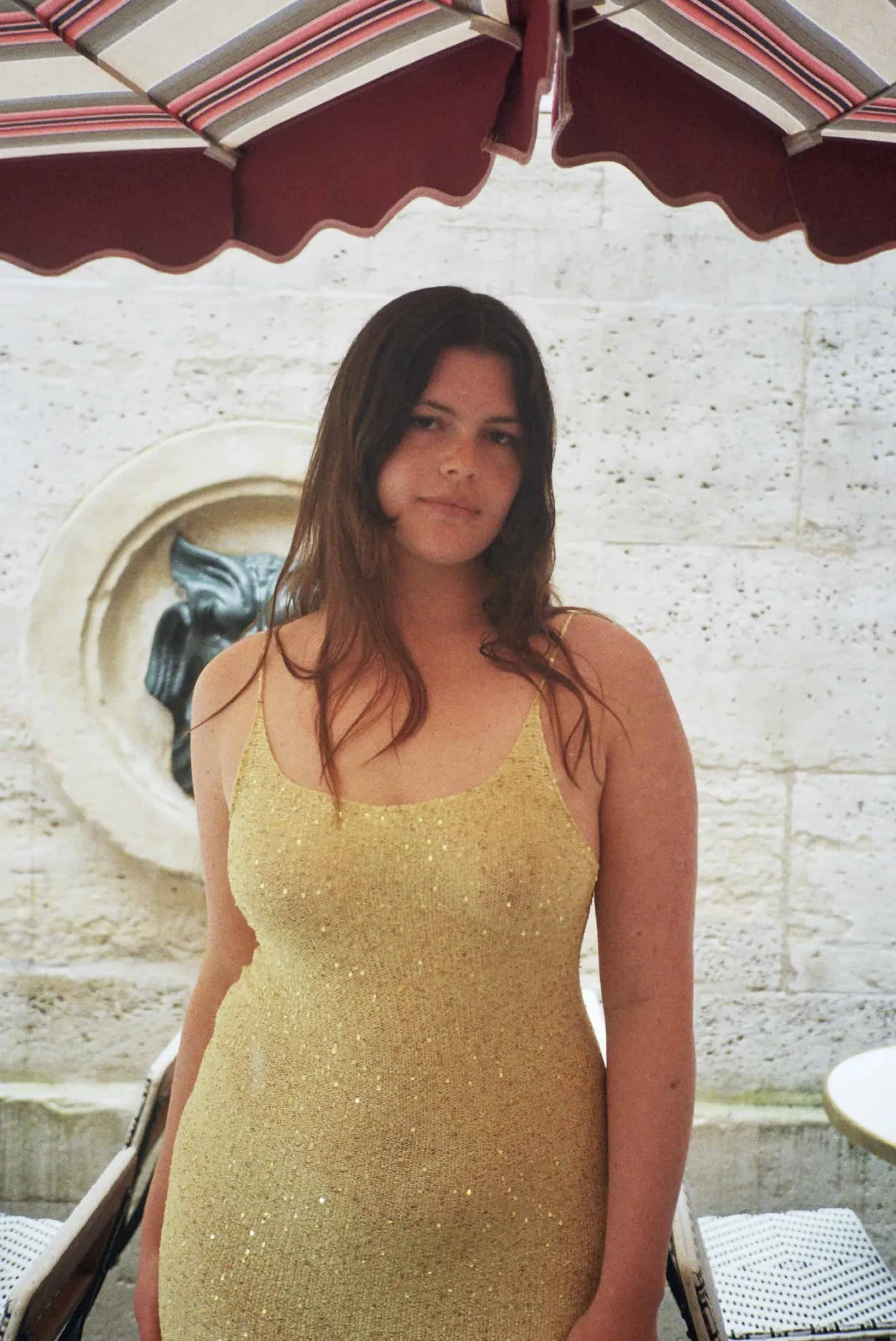 MaisonCléo Robes|Mailles>Longue robe sirène tricotée à sequins dorés