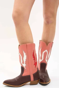 MaisonCléo Chaussures>MAISONCLEO x LA BOTTE GARDIANE – Santiags Santiago Paris en cuir rose, rouge et marron foncé