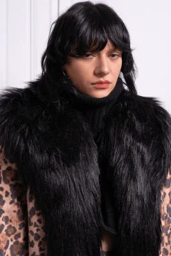 MaisonCléo Vestes / Manteaux>Manteau léopard en laine douce avec fausse fourrure noire CHLOE