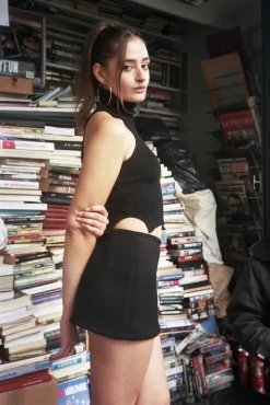 MaisonCléo Jupes>Mini jupe en laine épaisse noire PARIS