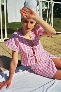 MaisonCléo Jupes>Mini jupe rose vichy SOPHIA