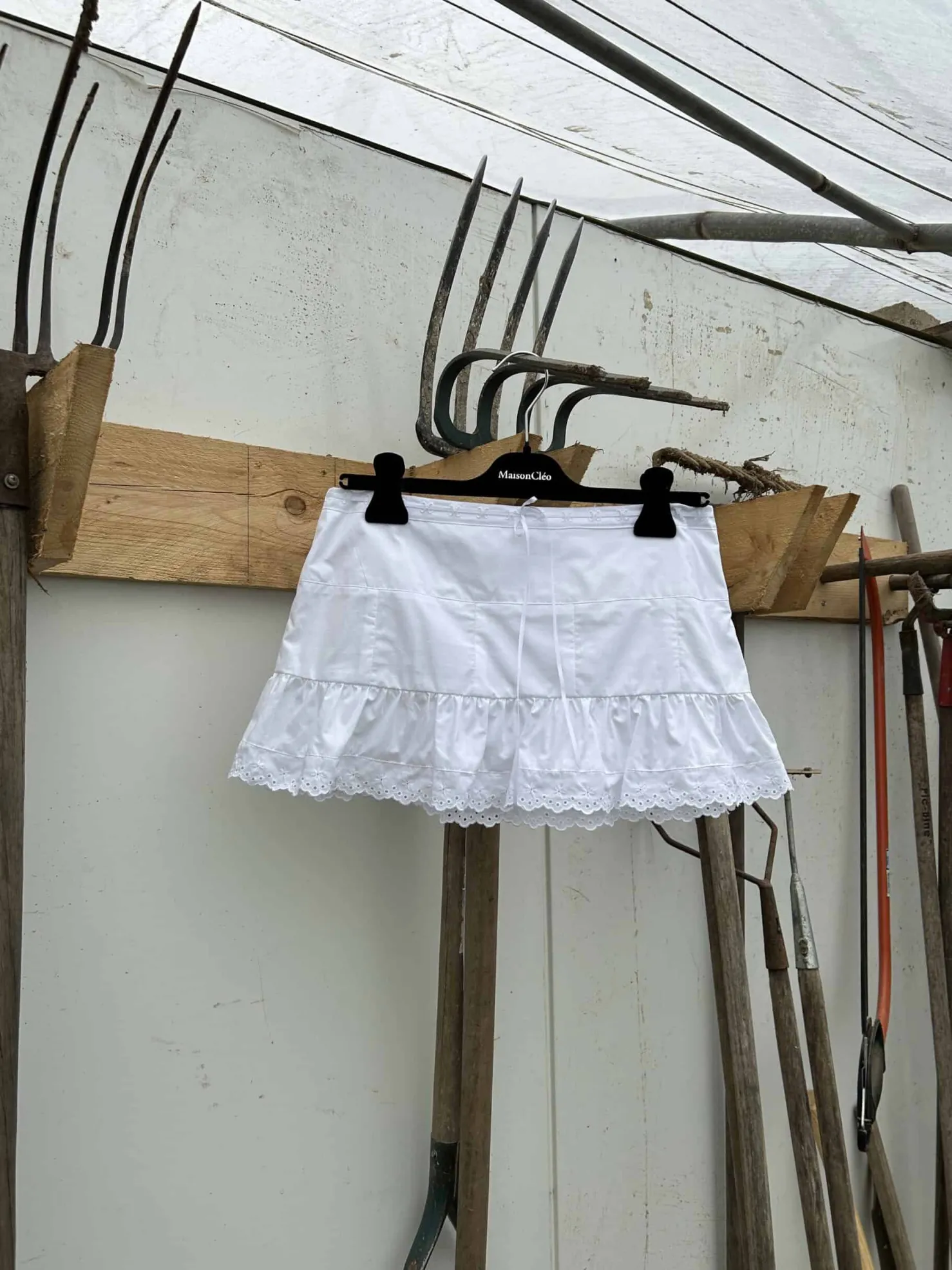 MaisonCléo Jupes>Mini-jupe MIMI en coton blanc et dentelle brodée