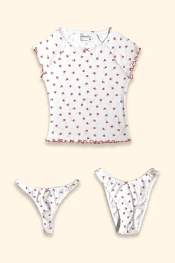 MaisonCléo Tops>PACK 4 : T-shirt coquelicots + culotte coquelicots + tanga coquelicots – HOLIDAYS CAPSULE 22/25