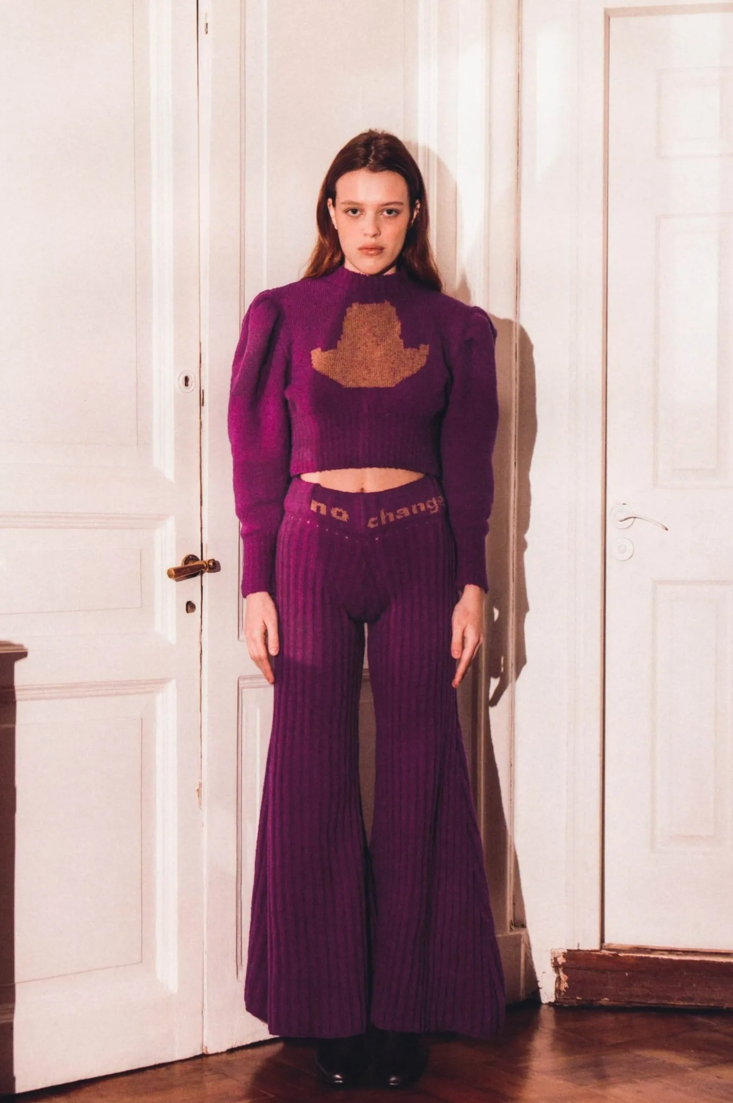 MaisonCléo Mailles>Pantalon en maille côtelé tricoté NO CHANGE NO FUTURE