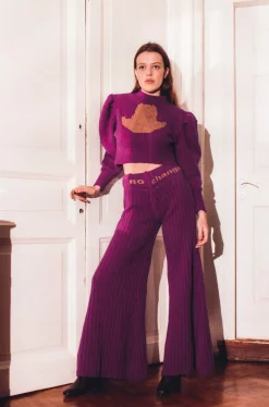 MaisonCléo Mailles>Pantalon en maille côtelé tricoté NO CHANGE NO FUTURE