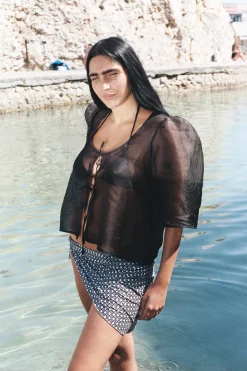 MaisonCléo Maillot De Bain>Paréo de plage imprimé motif marron et écru