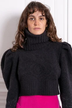 MaisonCléo Mailles>Pull col roulé noir tricoté DARK LADY