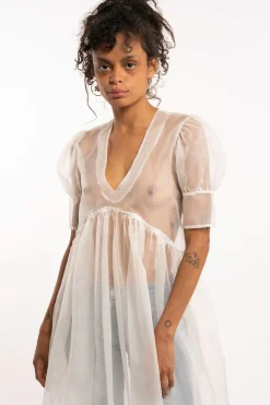 MaisonCléo Robes>Robe asymétrique en organza de soie ivoire JOSÉPHINE