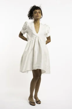 MaisonCléo Robes>Robe asymétrique en soie sauvage ivoire JOSEPHINE
