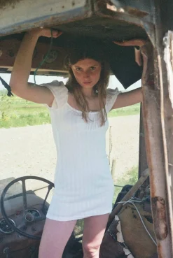 MaisonCléo Robes>Robe babydoll en jersey pointelle blanc