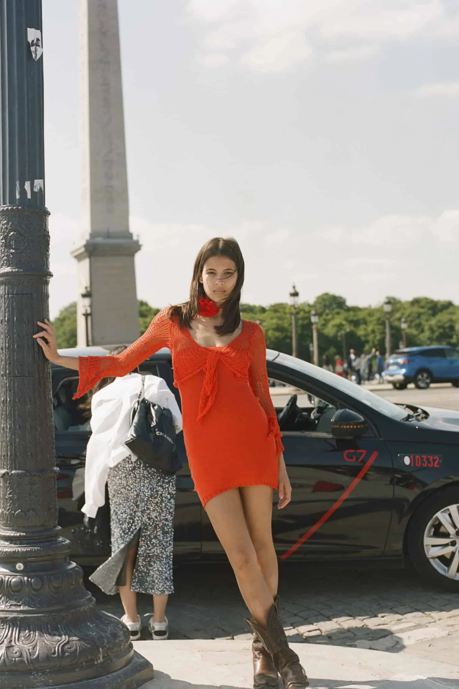 MaisonCléo Robes|Mailles>Robe bustier mini en coton rouge coquelicot tricotée et collier assorti