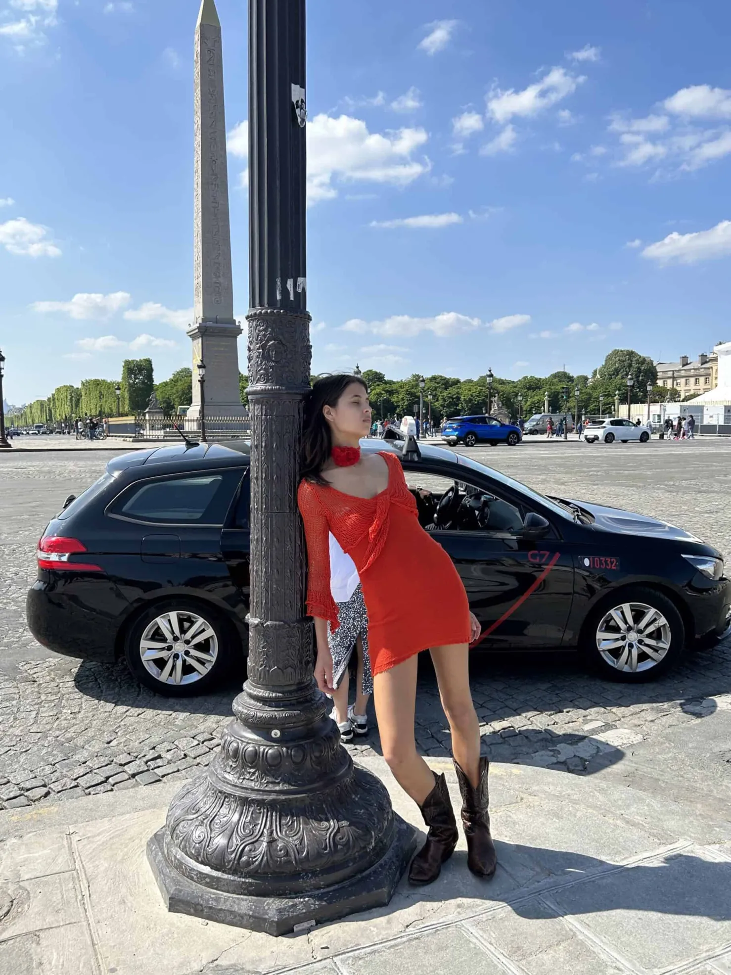 MaisonCléo Robes|Mailles>Robe bustier mini en coton rouge coquelicot tricotée et collier assorti