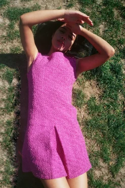 MaisonCléo Robes>Robe en tweed de coton rose fuchsia Safia