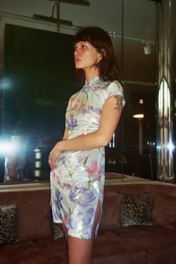 MaisonCléo Robes>Robe en velours de soie pastel fleuri Jen