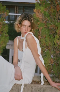 MaisonCléo Robes>Robe longue blanche en soie avec fines bretelles JENNIFER