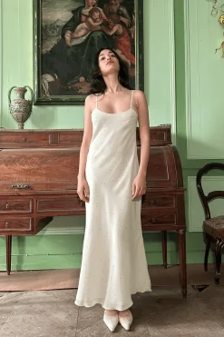 MaisonCléo Robes>Robe longue JIMENA en mousseline de soie fleurie beige
