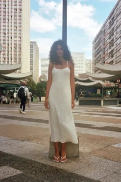 MaisonCléo Robes>Robe longue JIMENA sirène blanche en maille à paillettes