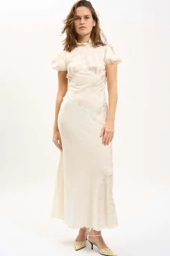 MaisonCléo Robes>Robe longue romantique MORANE en soie imprimé petites marguerites