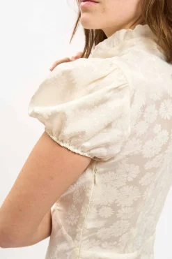 MaisonCléo Robes>Robe longue romantique MORANE en soie imprimé petites marguerites