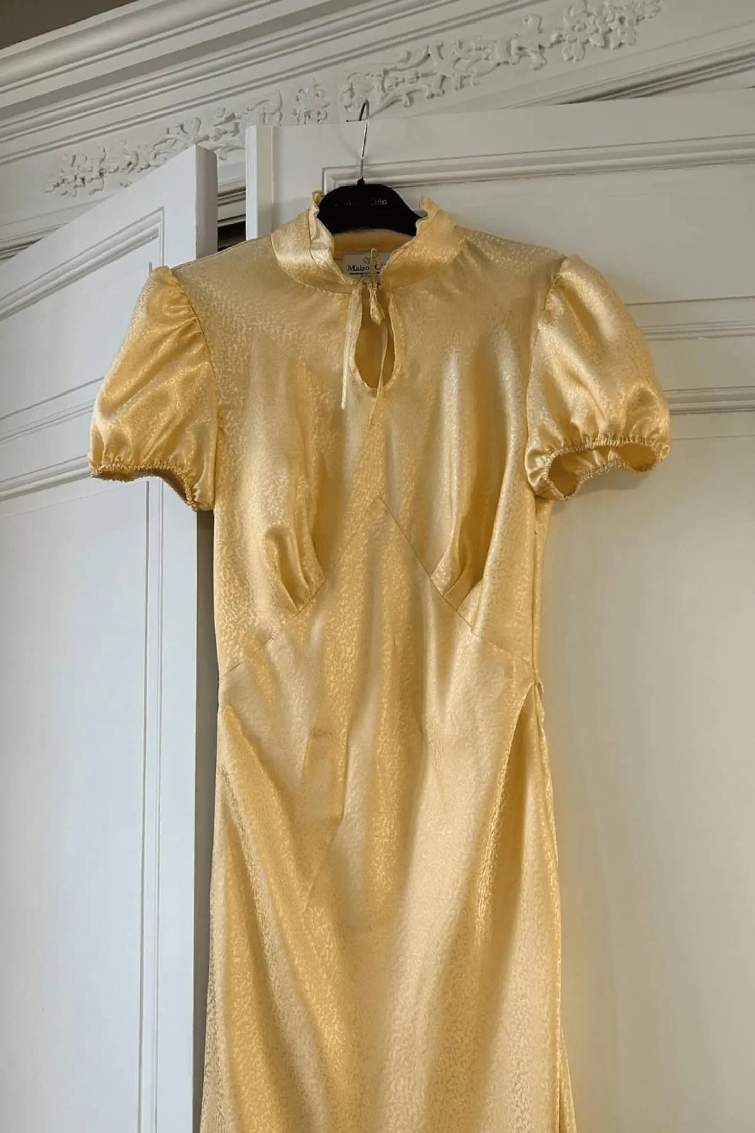 MaisonCléo Robes>Robe longue romantique MORANE en soie doré jacquard