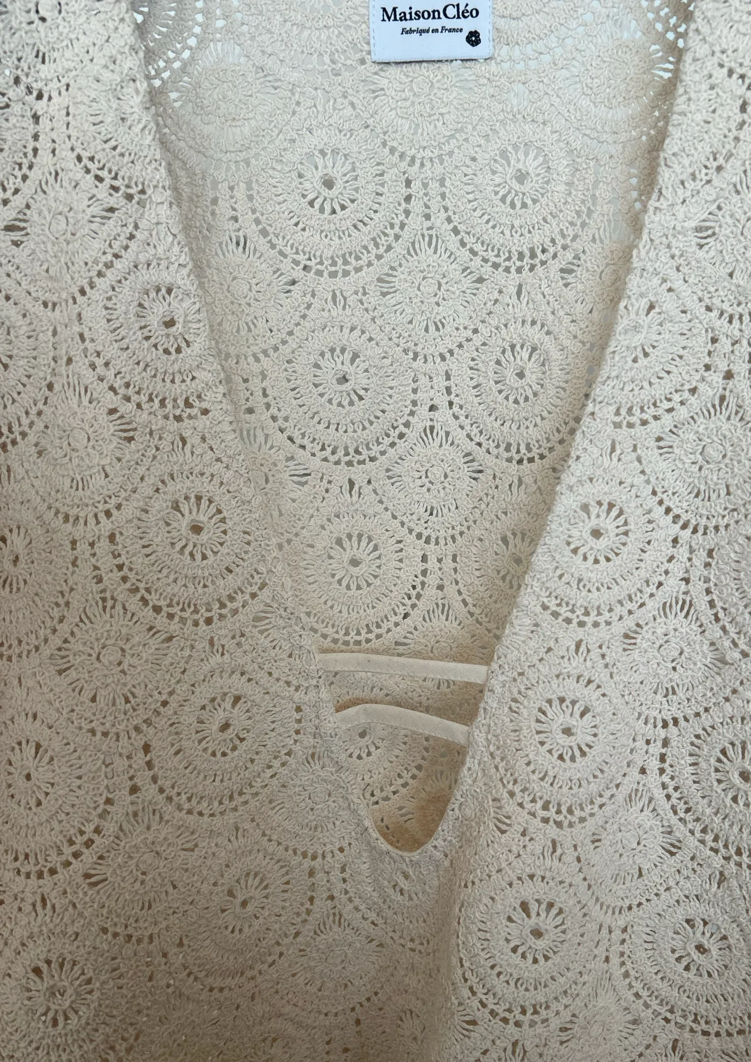 MaisonCléo Robes>Robe MIMOSA en crochet beige à fleurs évasée