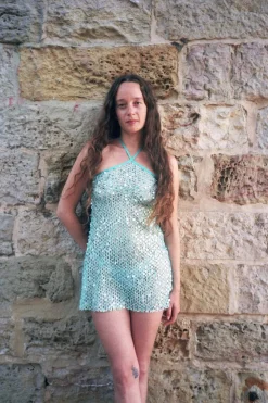 MaisonCléo Robes>Robe mini dos nu à sequins brillants verte corail