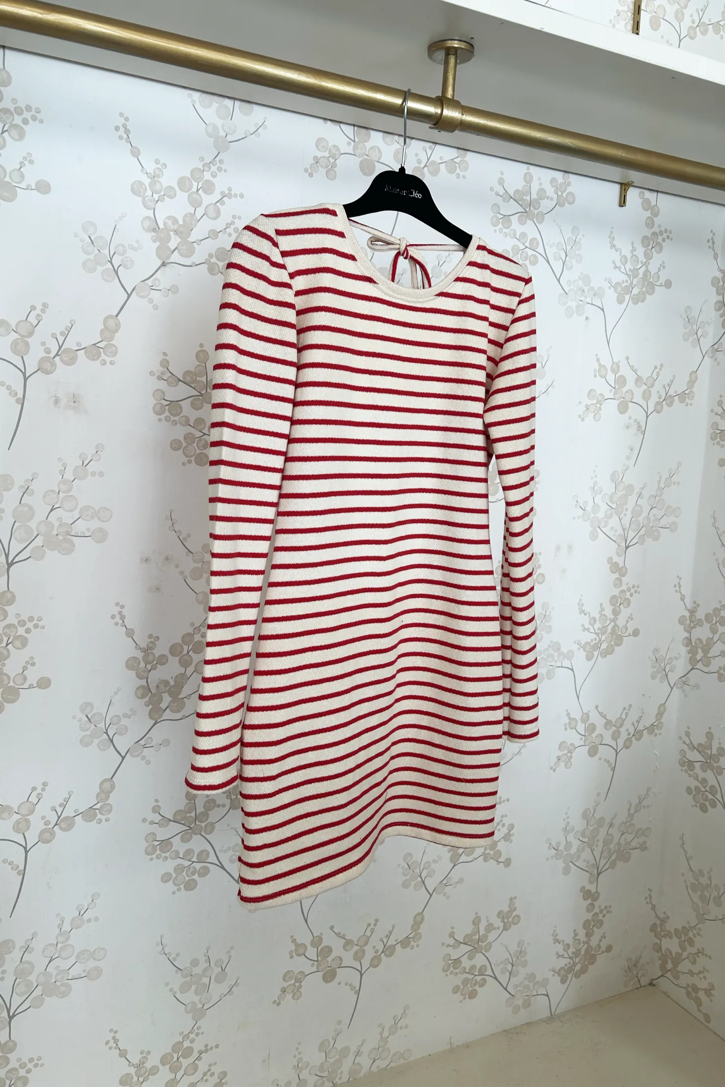 MaisonCléo Robes>Robe Monica dos nu en jersey de coton blanc cassé et rouge à rayures