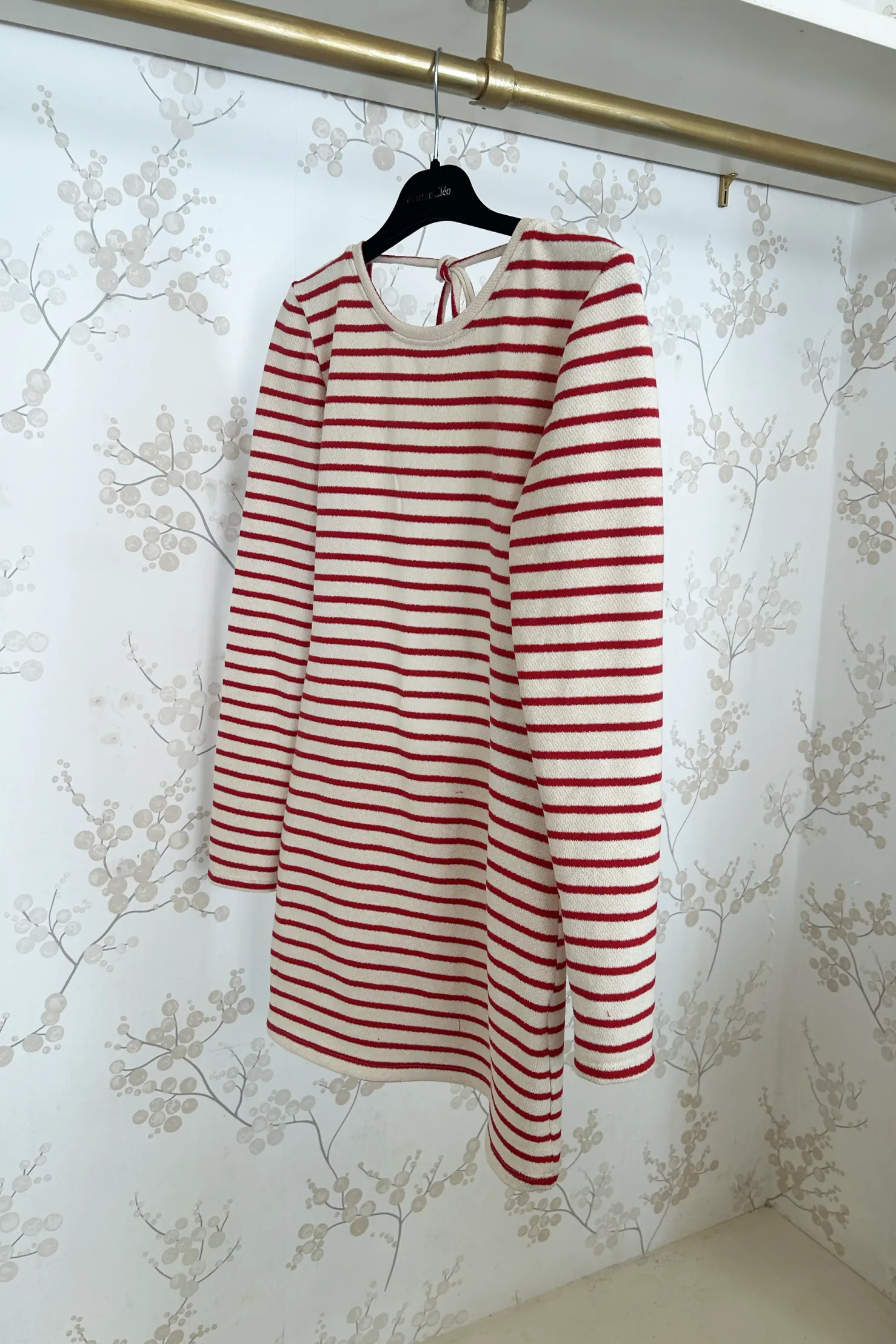 MaisonCléo Robes>Robe Monica dos nu en jersey de coton blanc cassé et rouge à rayures