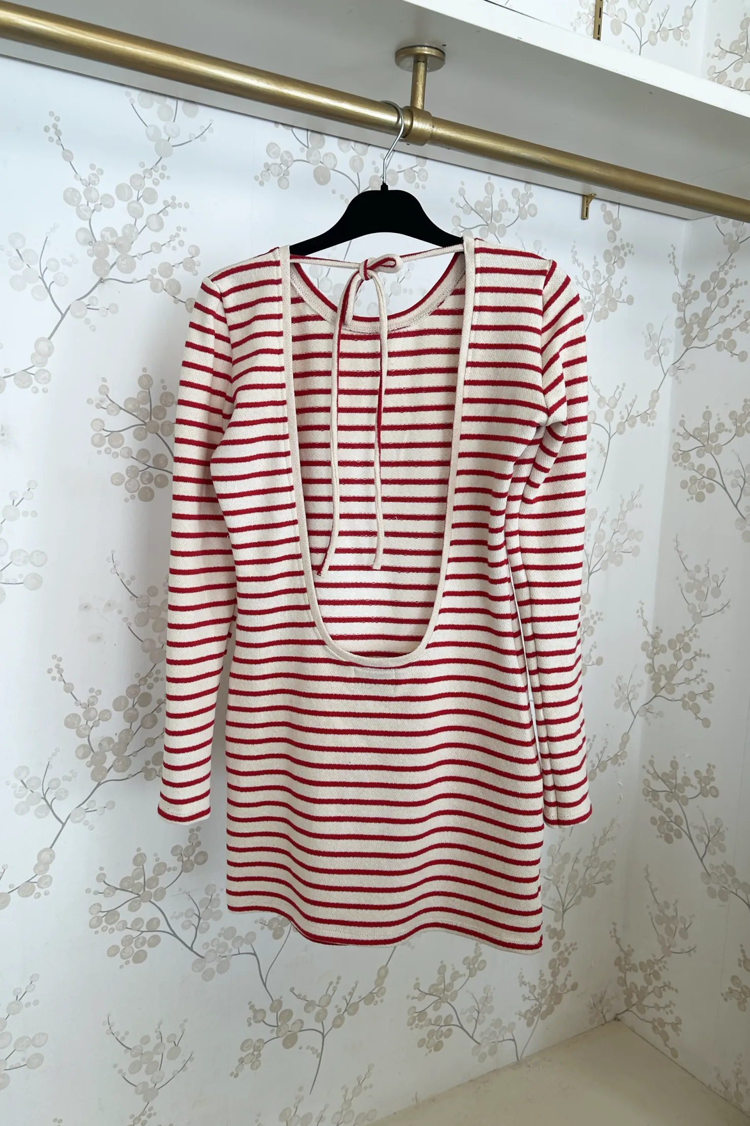 MaisonCléo Robes>Robe Monica dos nu en jersey de coton blanc cassé et rouge à rayures