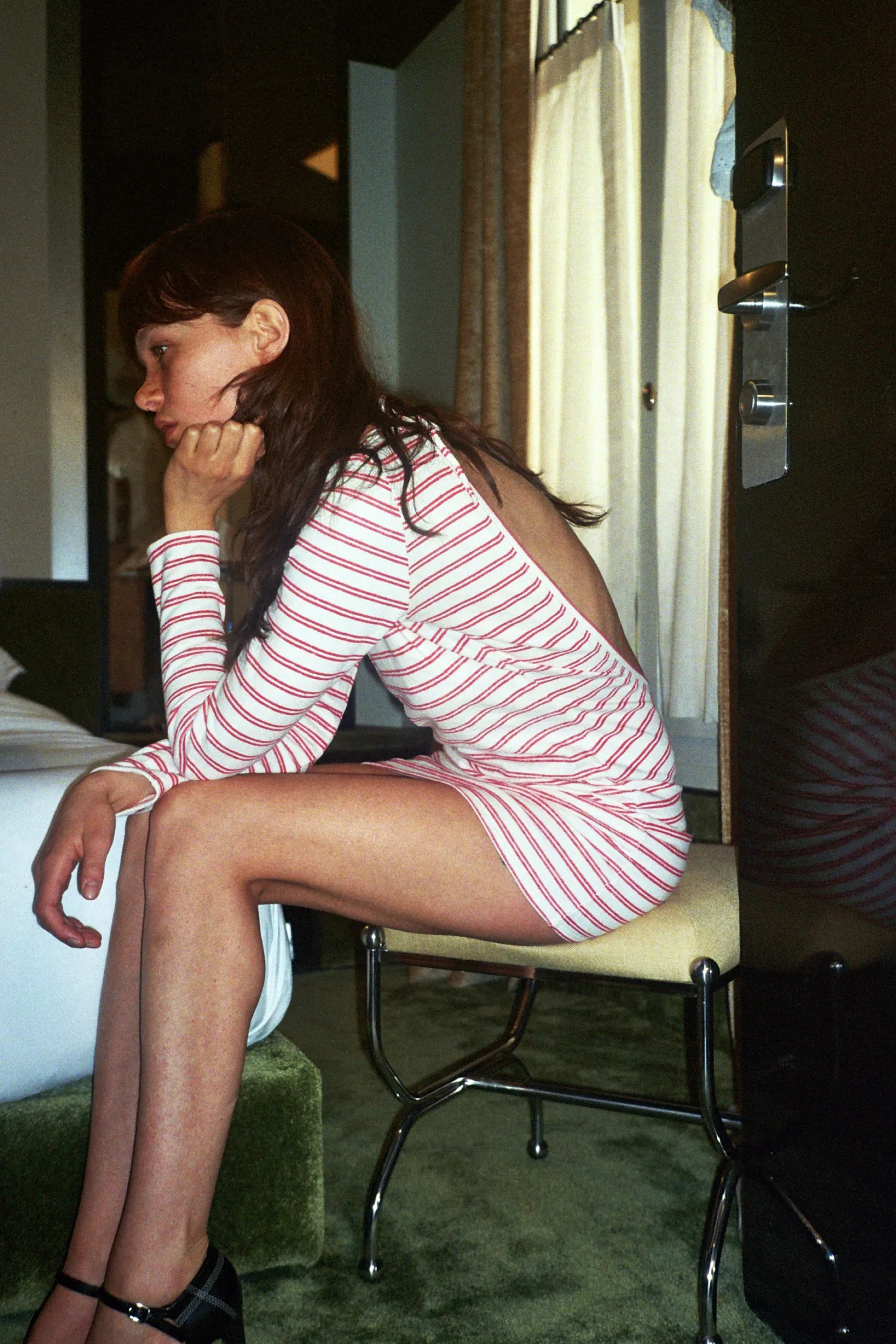 MaisonCléo Robes>Robe Monica dos nu en jersey de coton blanc cassé et rouge à rayures