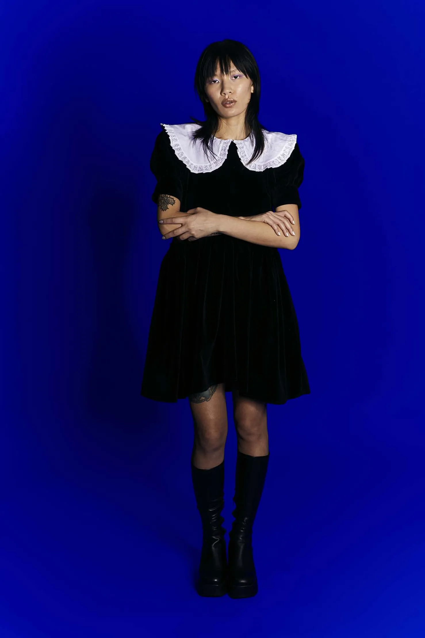 MaisonCléo Robes>Robe oversize en velours de coton noir JOSEPHINE