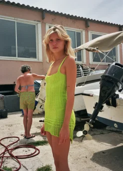 MaisonCléo Robes|Mailles>Robe tricotée en coton organique neon green CHLOE