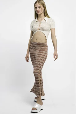 MaisonCléo Jupes>RUNWAY LOOK 41 – Jupe longue boutonnée à rayures avec fentes ajustables