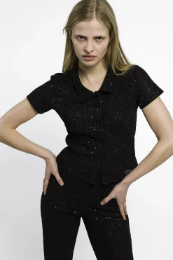MaisonCléo Blouses>RUNWAY LOOK 45 – Blouse à sequins noirs