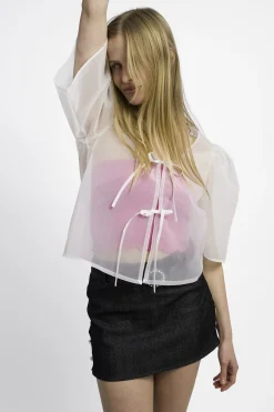 MaisonCléo Blouses>RUNWAY LOOK 36 – Blouse blanche transparente style imperméable AGNES