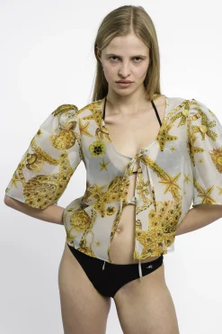 MaisonCléo Blouses>RUNWAY LOOK 22 – Blouse organza de soie coquillages AGNES