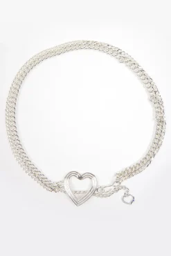 MaisonCléo Ceintures>RUNWAY LOOK 27 – Ceinture chaîne argentée avec coeur XL