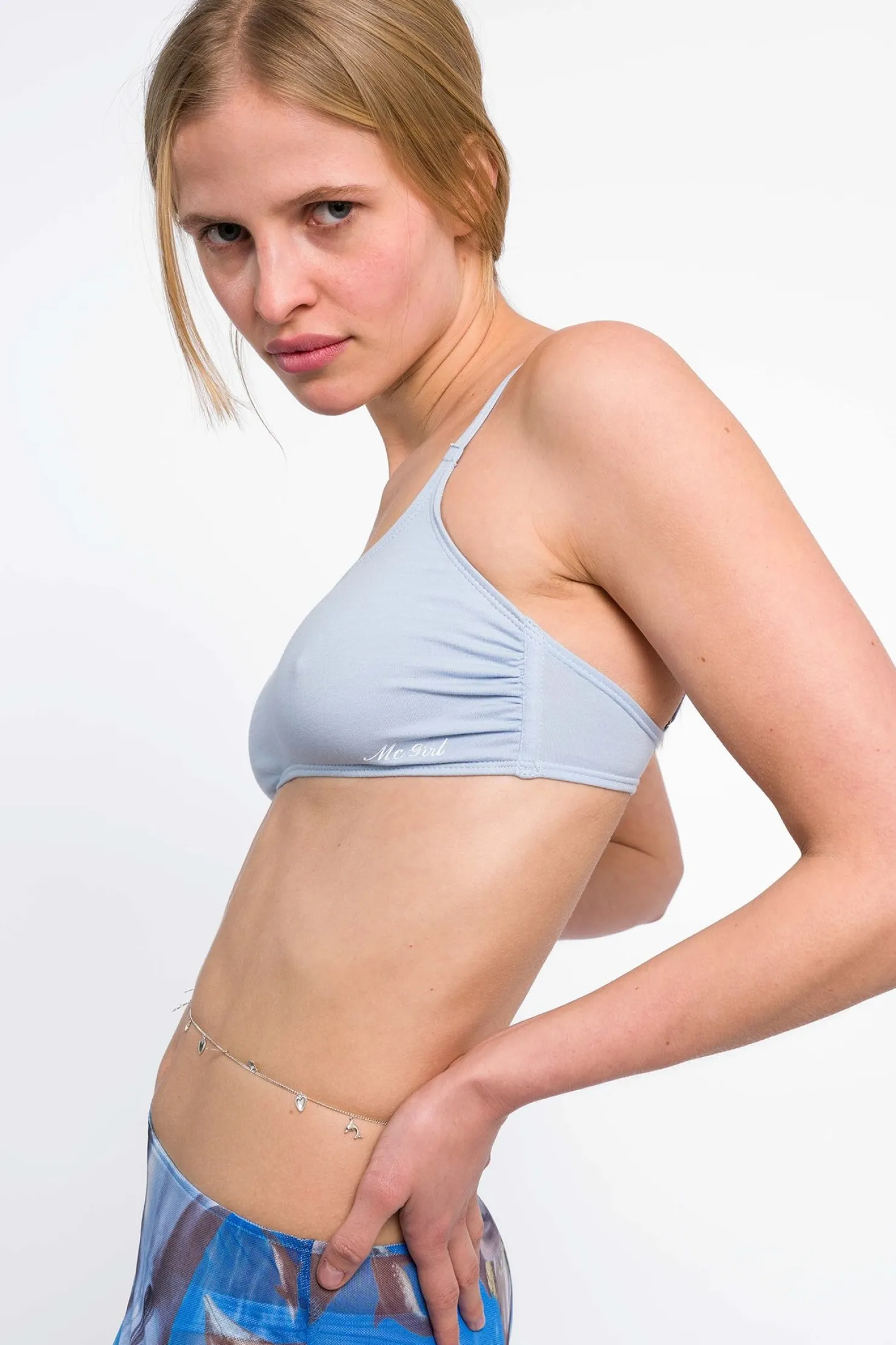 MaisonCléo Maillot De Bain|Tops>RUNWAY LOOK 29 – Haut de maillot de bain bandeau en coton bleu ciel MC Girl
