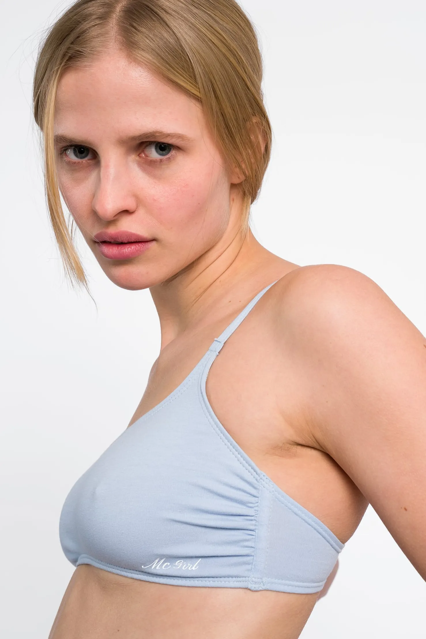 MaisonCléo Maillot De Bain|Tops>RUNWAY LOOK 29 – Haut de maillot de bain bandeau en coton bleu ciel MC Girl